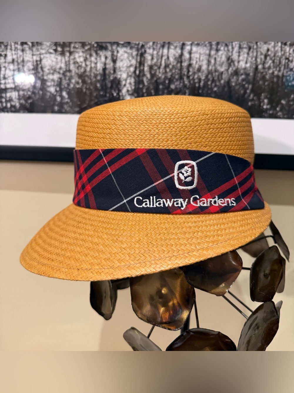 Texace Callaway Gardens Straw Hat Plaid Scarf Band Unihat Vintage